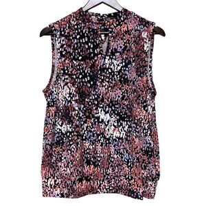NEW! Adrienne Vitadini Women's Floral Sleeveless Keyhole Mock Neck Size Large